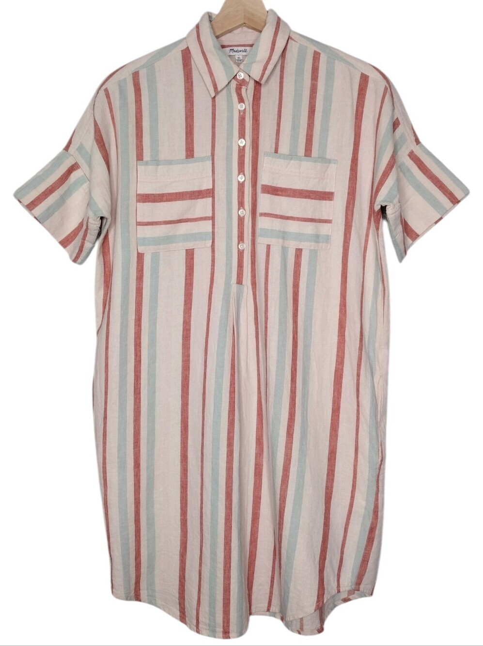 NWOT Madewell Sasha Stripe Linen Cotton Popover Shirt-Dress Sz XS